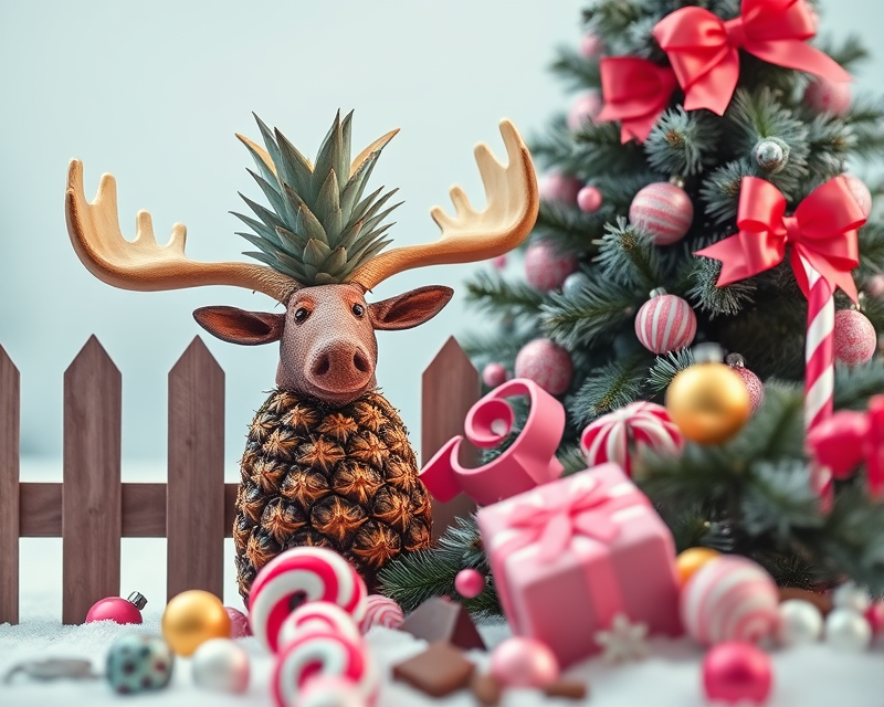 pineapple, moose, fence, chocolate, candy, pink, christmas tree